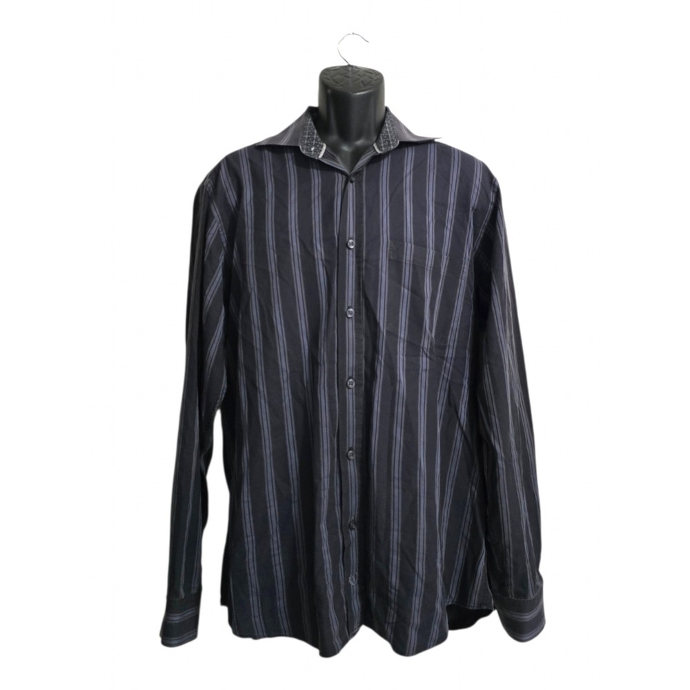 Bugatchi Uomo Vintage Gray Striped Long Sleeve Cotton Button Down Sz L